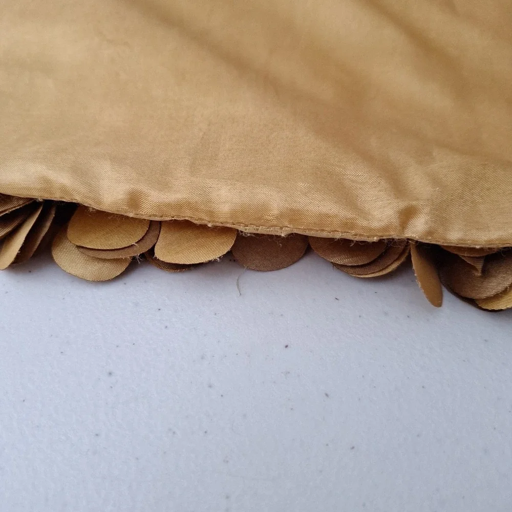 Pier 1 Gold Satin Ornate Layered Ruffle Flower Leaf Throw Pillow Cover 16